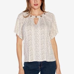 Belldini Grommet Embellished Dot Print Top